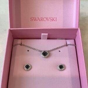 Swarovski Silver Necklace Set with Black Accents, Brand New